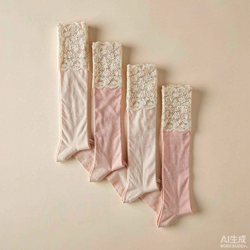 Long knee-high socks with lace trim cuff